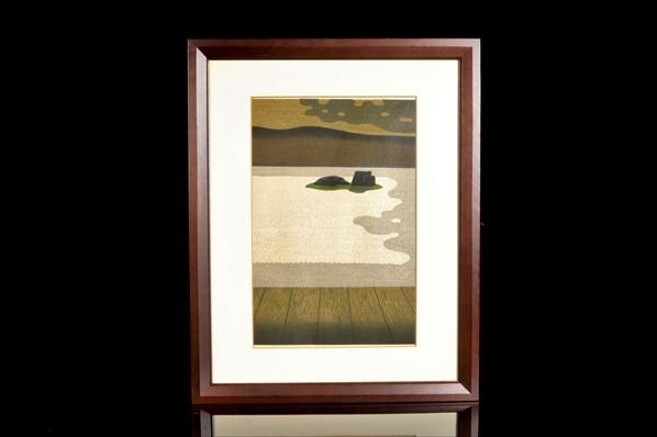 絵画 真作保証 井堂雅夫「石庭」木版画 24/150 直筆サイン 落款有 1985