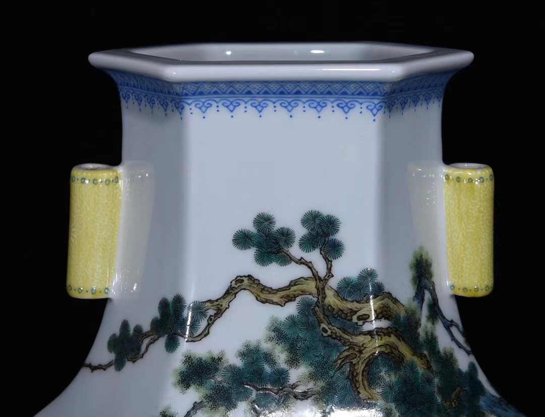 中国古美術 清・乾隆 粉彩 山水詩文 琮式瓶 壺 花瓶 古陶磁 骨董品 唐