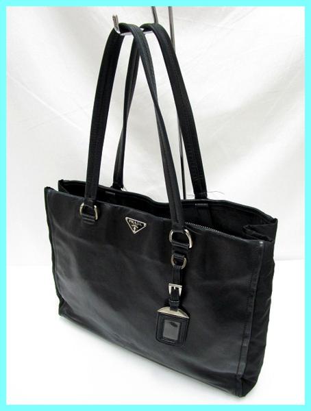 1963★PRADA/プラダ 本物 トートバッグ レザー ブラック 大きめ