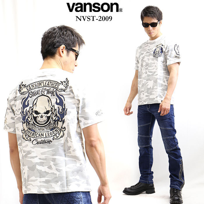 全国無料，定番 VANSON LEATHERS 定価7400 半袖TEE NVST-2009 WHITE CAMO サイズ XL(文字、ロゴ)｜売買されたオークション情報、yahooの商品情報をアーカイブ公開 - オークファン XLサイズ以上