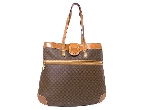 CELINE セリーヌ 1円 マカダム柄 PVC×レザー ハンドバッグ PVC