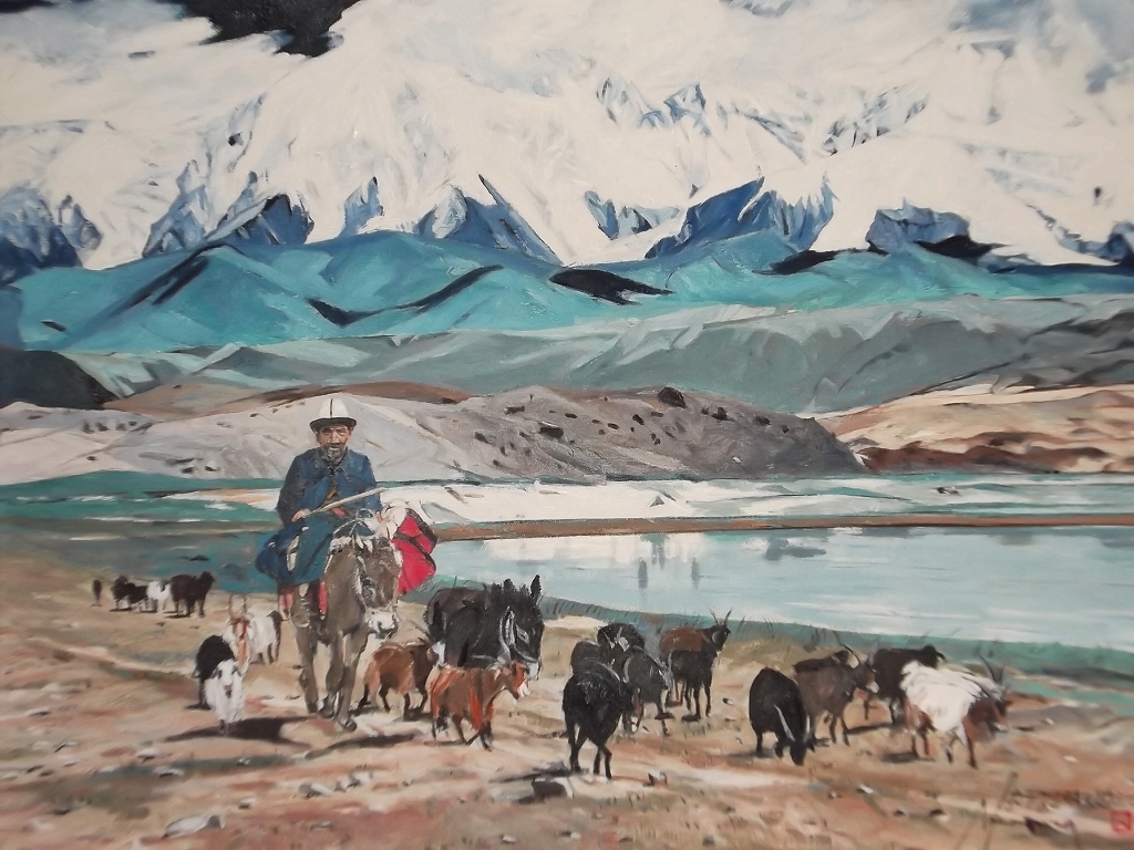 真作】☆絵画☆中村勝人 油彩10号 カラクリ湖を越えて