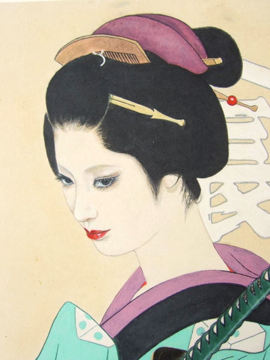 志村立美の饗宴「湯上り」凛とした麗しの女性像外寸美人木版画 真作】志村立美「美人画」6号大☆艶麗・凛とした正統派美人画名手の