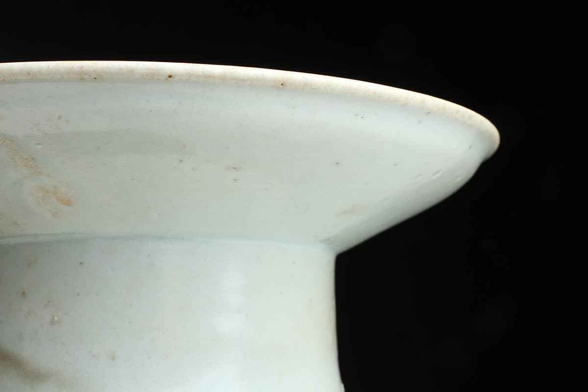 EA783 朝鮮古美術 李朝 白磁染付 祭字文 台皿 外径16.7cm 重560g
