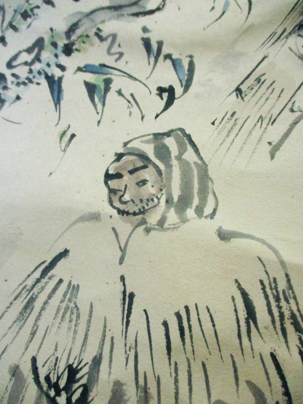 2734 【模写】 津田青楓 日本画 人物風景図 「雪中之図」 掛軸 木箱付
