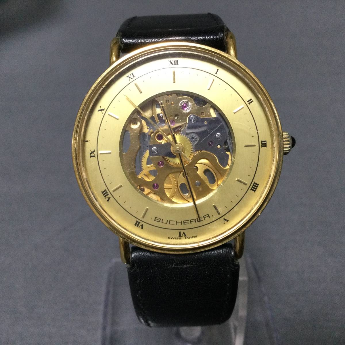 □ 3/31 202281 BUCHERER MSR T44 17JEWELS スケルトン 手巻き 稼動 