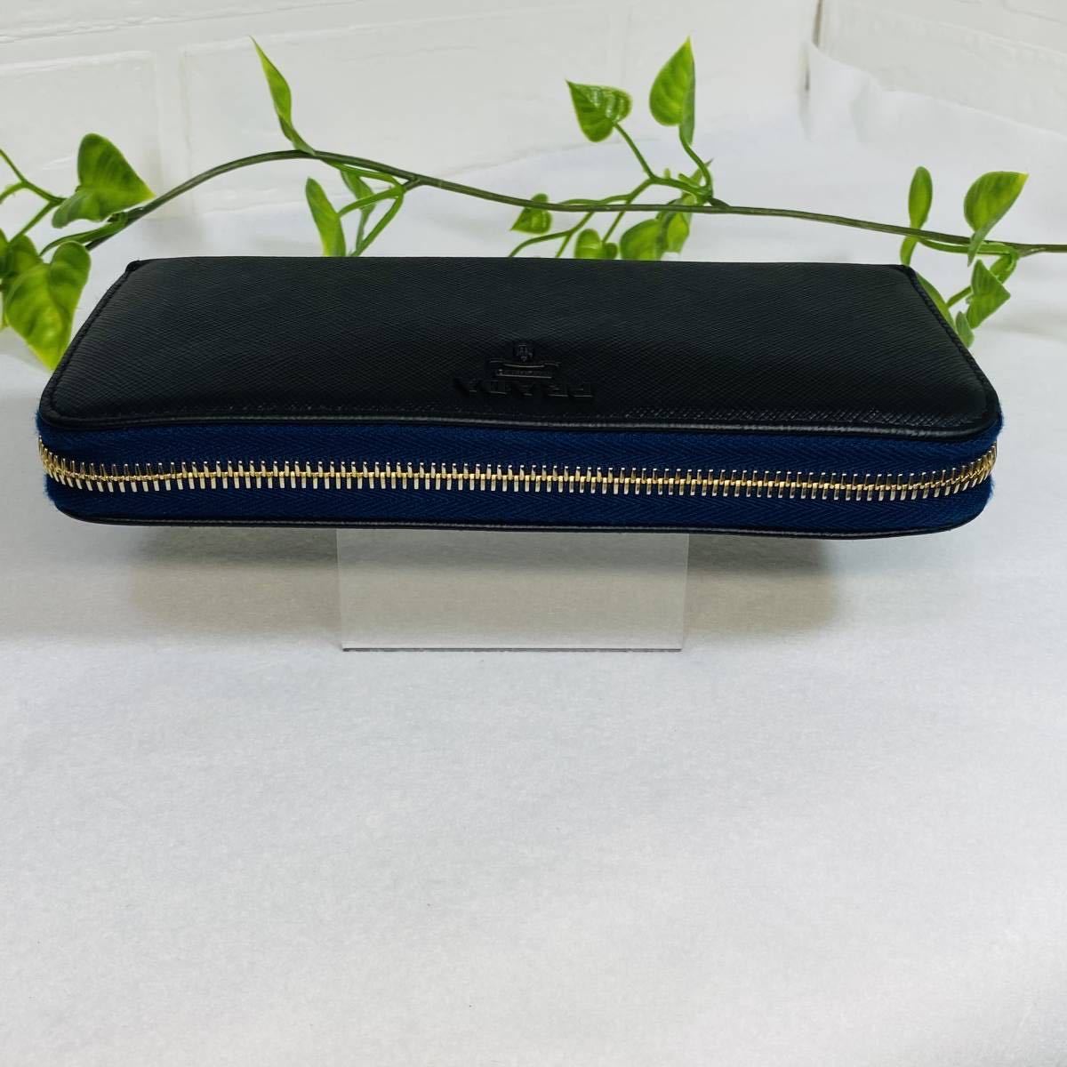 極美品〕PRADA プラダ サフィアーノ 黒 青 ブラック ブルー 長財布
