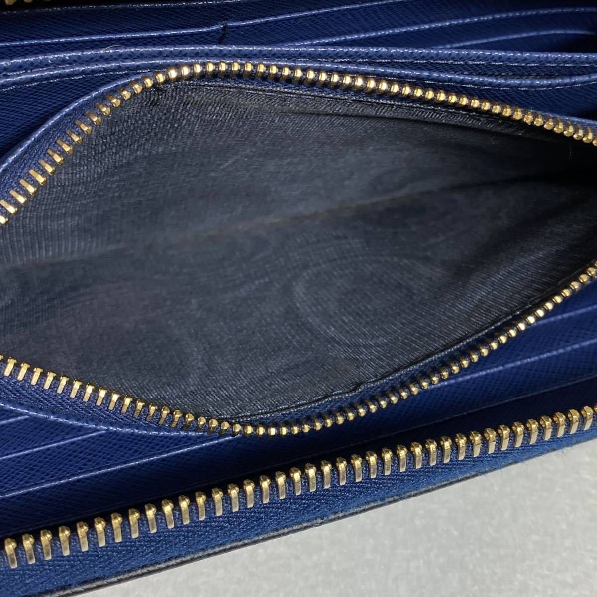 極美品〕PRADA プラダ サフィアーノ 黒 青 ブラック ブルー 長財布