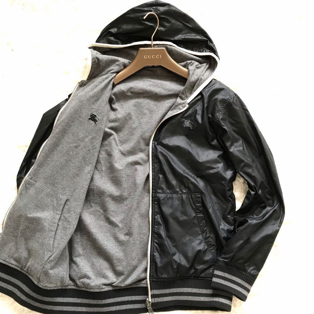 新作，得価 BURBERRY BLACK LABEL バーバリーブラックレーベル リバーシブル ジップパーカー ジャケット 2way ホース刺 ナイロン&times;スウェット Lサイズ(ジャケット、上着)｜売買されたオークション情報、yaho 男性用