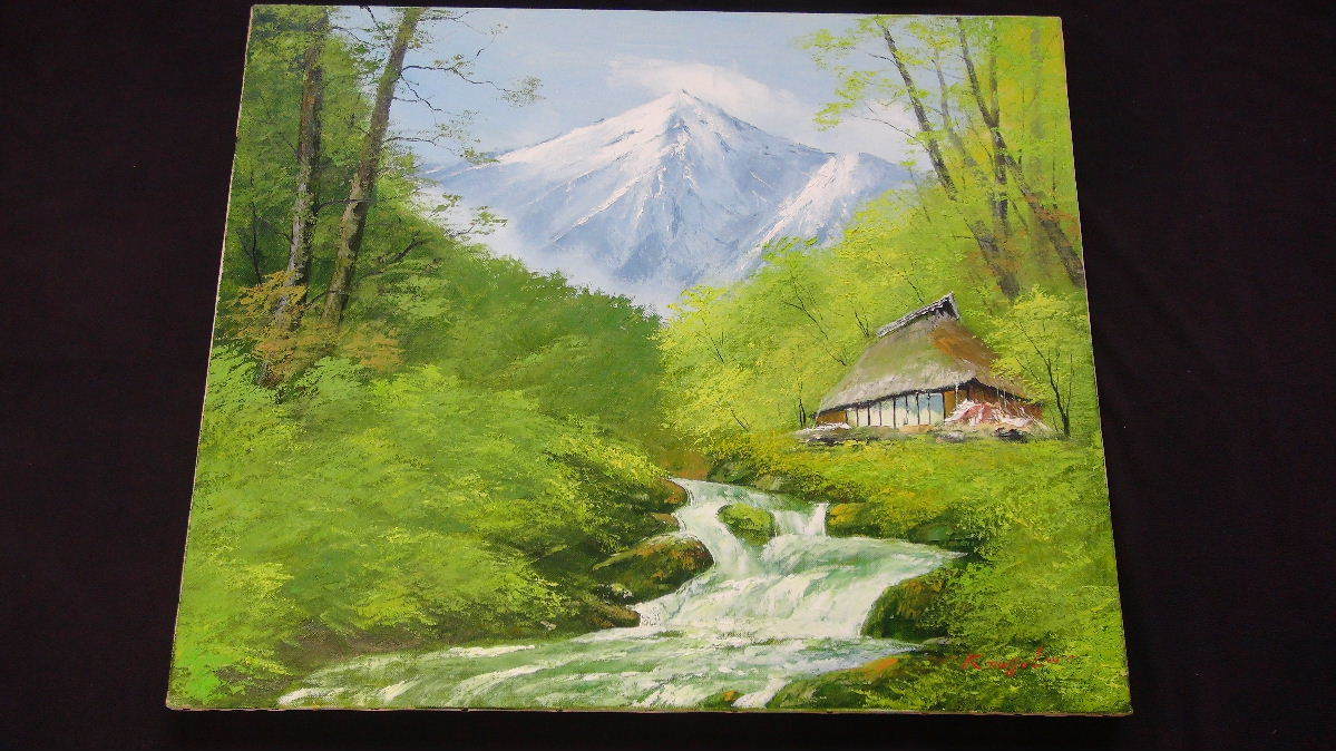 油彩画 永田金吾 「白馬連峰」 F20号 共シール 額付 油絵 應美会顧問
