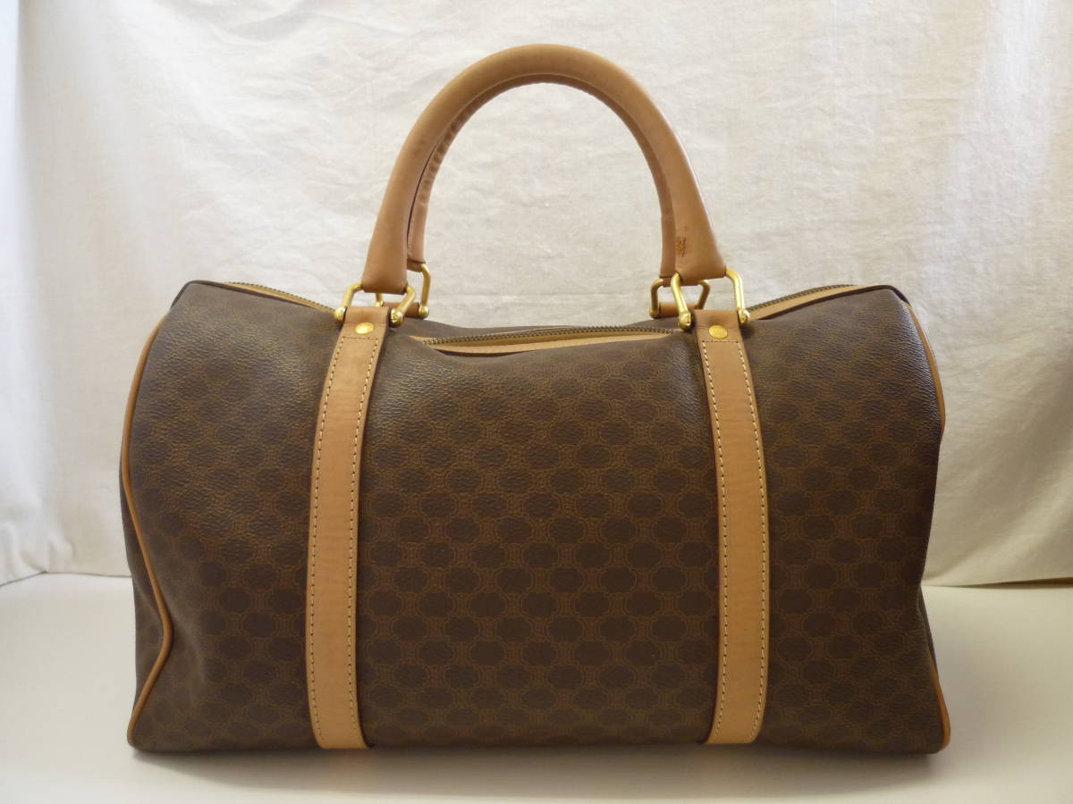 CELINE セリーヌ PVC×レザー マカダム柄 ボストンバッグ ハンドバッグ 茶系 ブラウン系 セリーヌ マカダム柄 CELINE トラベルバッグ CELINEボストンバッグ 手提げ