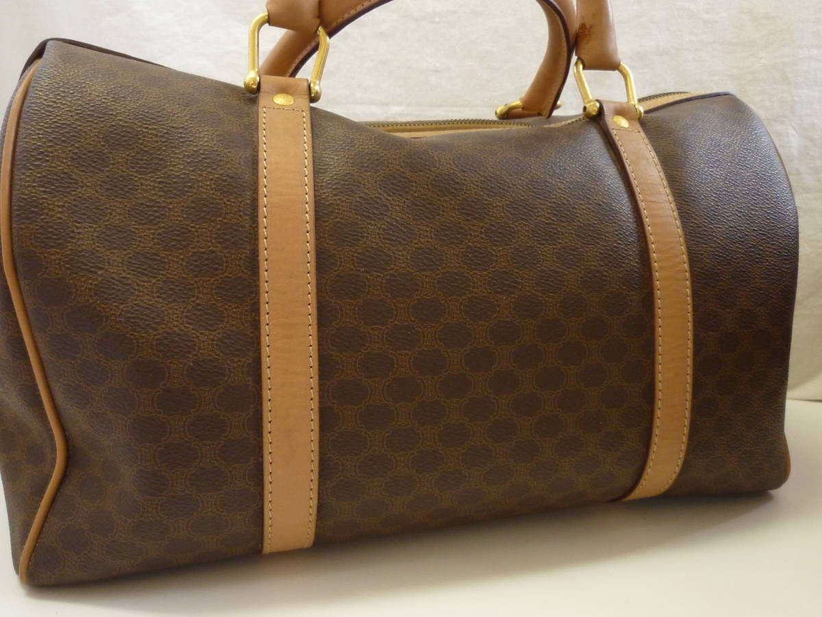 CELINE セリーヌ PVC×レザー マカダム柄 ボストンバッグ ハンドバッグ 茶系 ブラウン系 セリーヌ マカダム柄 CELINE トラベルバッグ CELINEボストンバッグ 手提げ