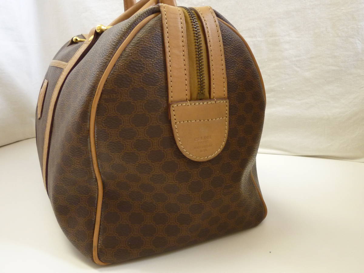 CELINE セリーヌ PVC×レザー マカダム柄 ボストンバッグ ハンドバッグ 茶系 ブラウン系 セリーヌ マカダム柄 CELINE トラベルバッグ CELINEボストンバッグ 手提げ
