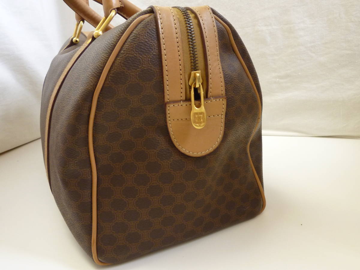 CELINE セリーヌ PVC×レザー マカダム柄 ボストンバッグ ハンドバッグ 茶系 ブラウン系 セリーヌ マカダム柄 CELINE トラベルバッグ CELINEボストンバッグ 手提げ