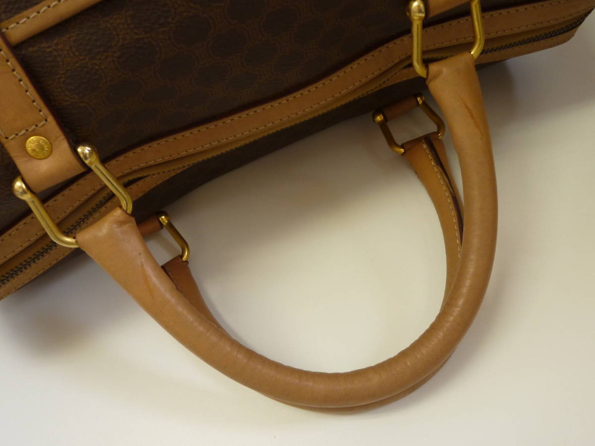 CELINE セリーヌ PVC×レザー マカダム柄 ボストンバッグ ハンドバッグ 茶系 ブラウン系 セリーヌ マカダム柄 CELINE トラベルバッグ CELINEボストンバッグ 手提げ