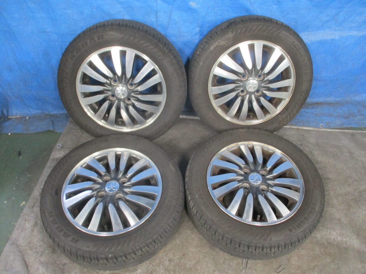 321902★MB15S/デリカD2【三菱 純正】14×4.5J+45★4H 100 PCD★14インチアルミ 1台分★タイヤ 165/65R14 溝有り