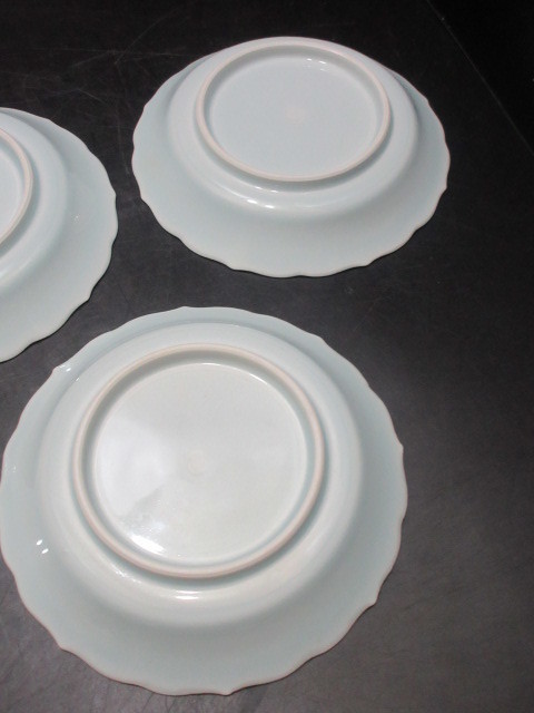 塚本快山 造 青白磁唐草彫文輪花皿 共箱 5枚