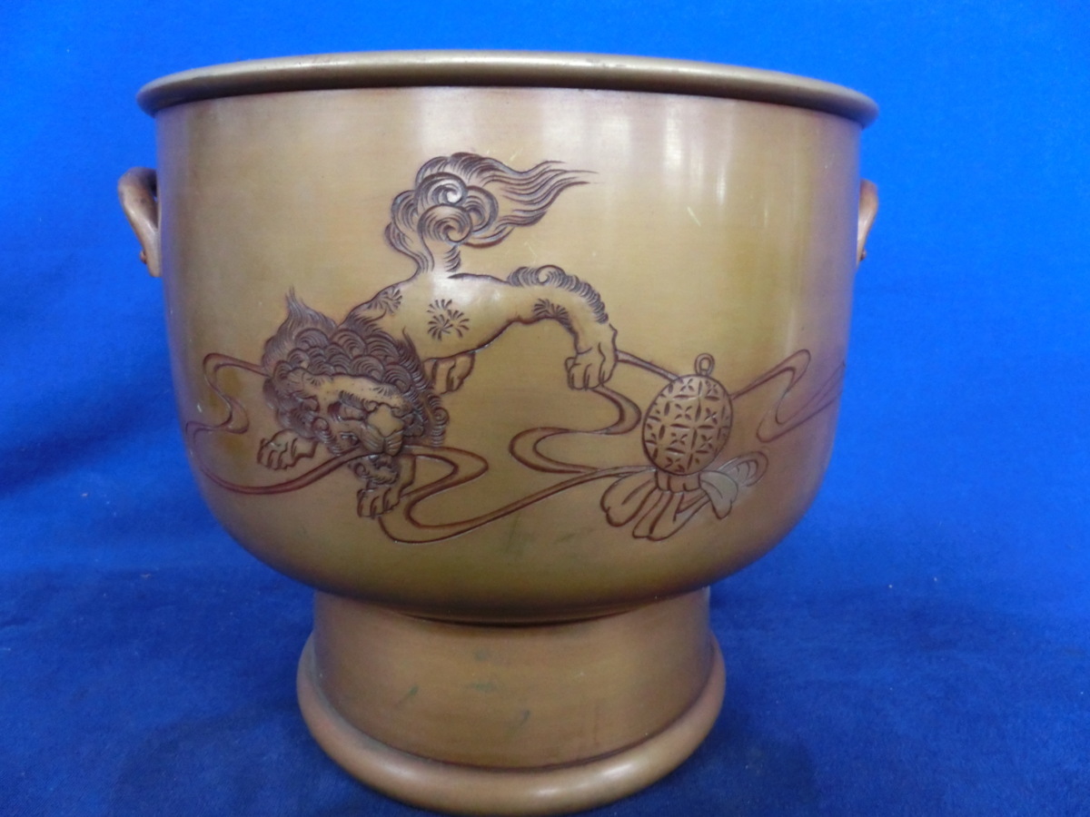 銅製 獣耳 槌目模様 火鉢 古い火鉢 工芸品