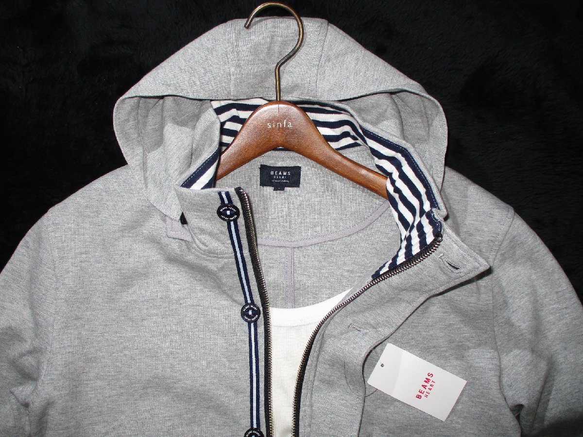 新品 L ▽ ビームス BEAMS HEART 春物 圧縮スエット パーカー フード付