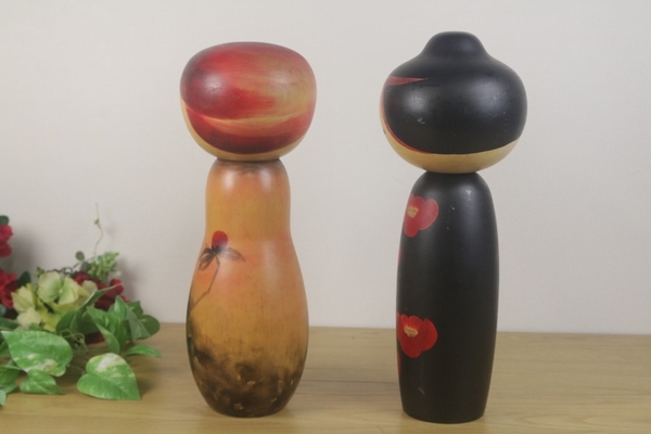 創作こけし 作　渡辺正雄　寒椿 渡辺正雄】創作こけし2点セット（寒椿山）（寒椿A）伝統工芸 日本人形