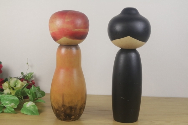 渡辺正雄】創作こけし2点セット（寒椿山）（寒椿A）伝統工芸 日本人形