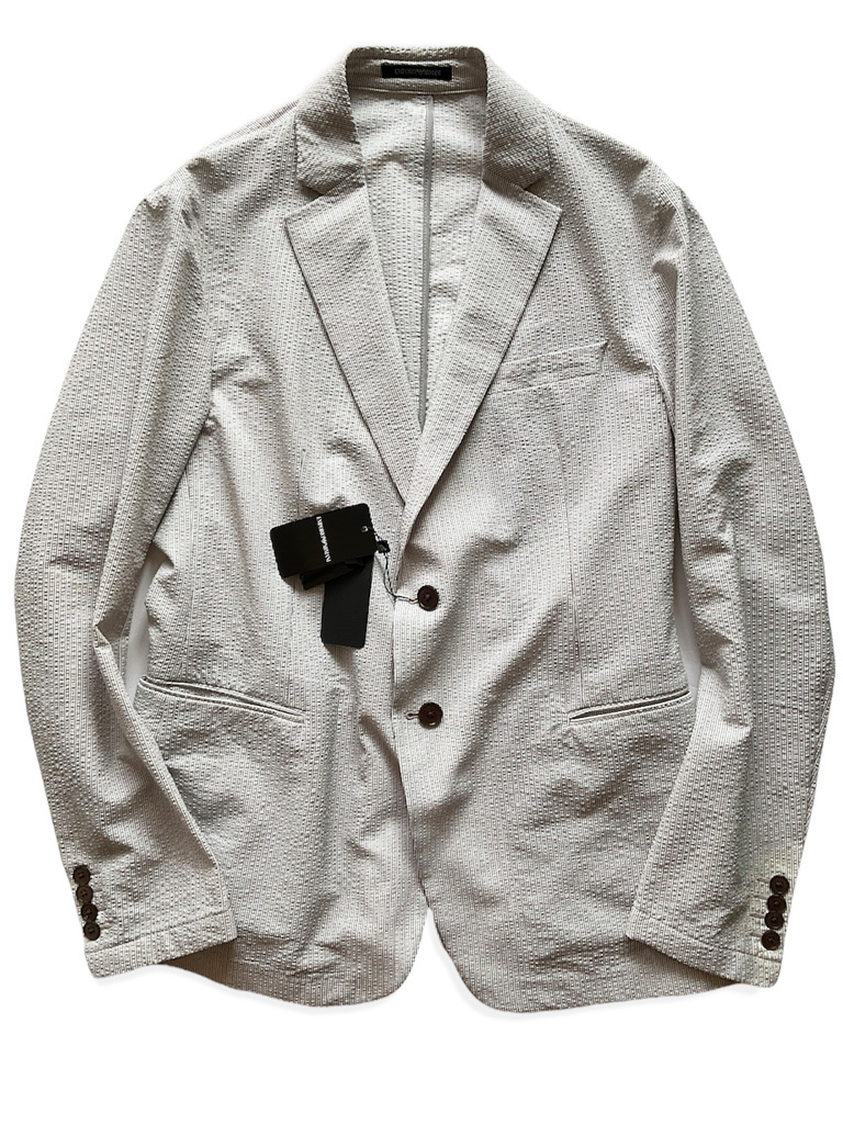 新品【EMPORIO ARMANI/アルマーニ】▼【裏地のない一枚仕立てｘシアサッカー】細ストライプ▼通気性抜群サマー薄手軽快ジャケット▼XL
