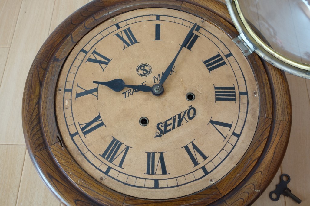戦前 柱時計 掛け時計 振り子時計 精工舎 SEIKO 寄木 丸時計 ゼンマイ