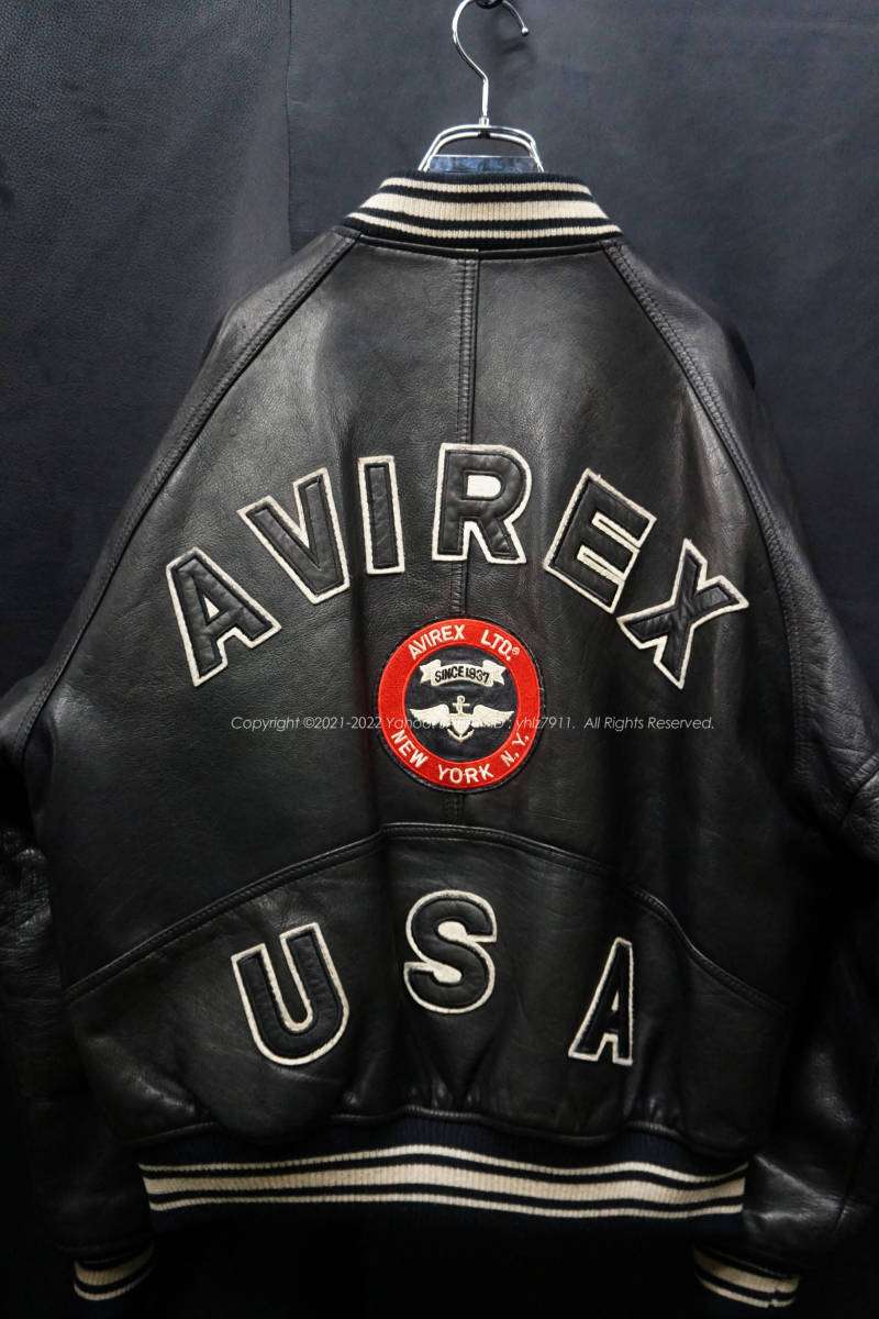 AVIREX USA オールレザースタジャン バーシティージャケット S 