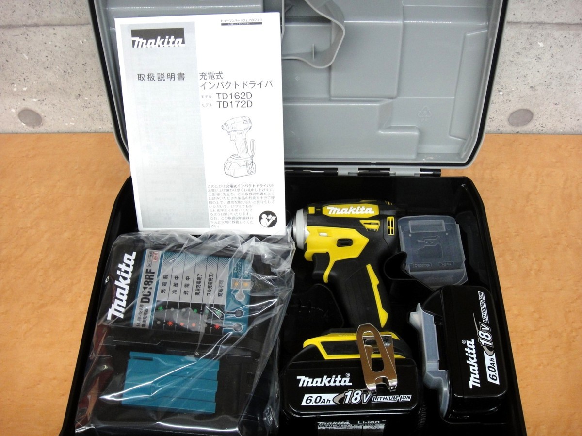NY180V 新品 マキタ TD172DGXFY イエロー 黄 充電式インパクトドライバ 18V 6.0Ah 本体 純正バッテリー×2個 急速充電器 ケース付 マキタ 18V TD172 ヨドバシ.com 充電式インパクトドライバ（イエロー 6.0Ah