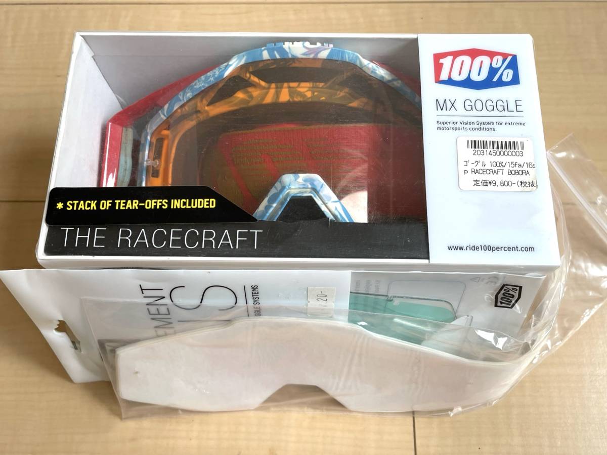 送料無料】100% モトクロスゴーグル 【RACECRAFT】 ティアオフ付き