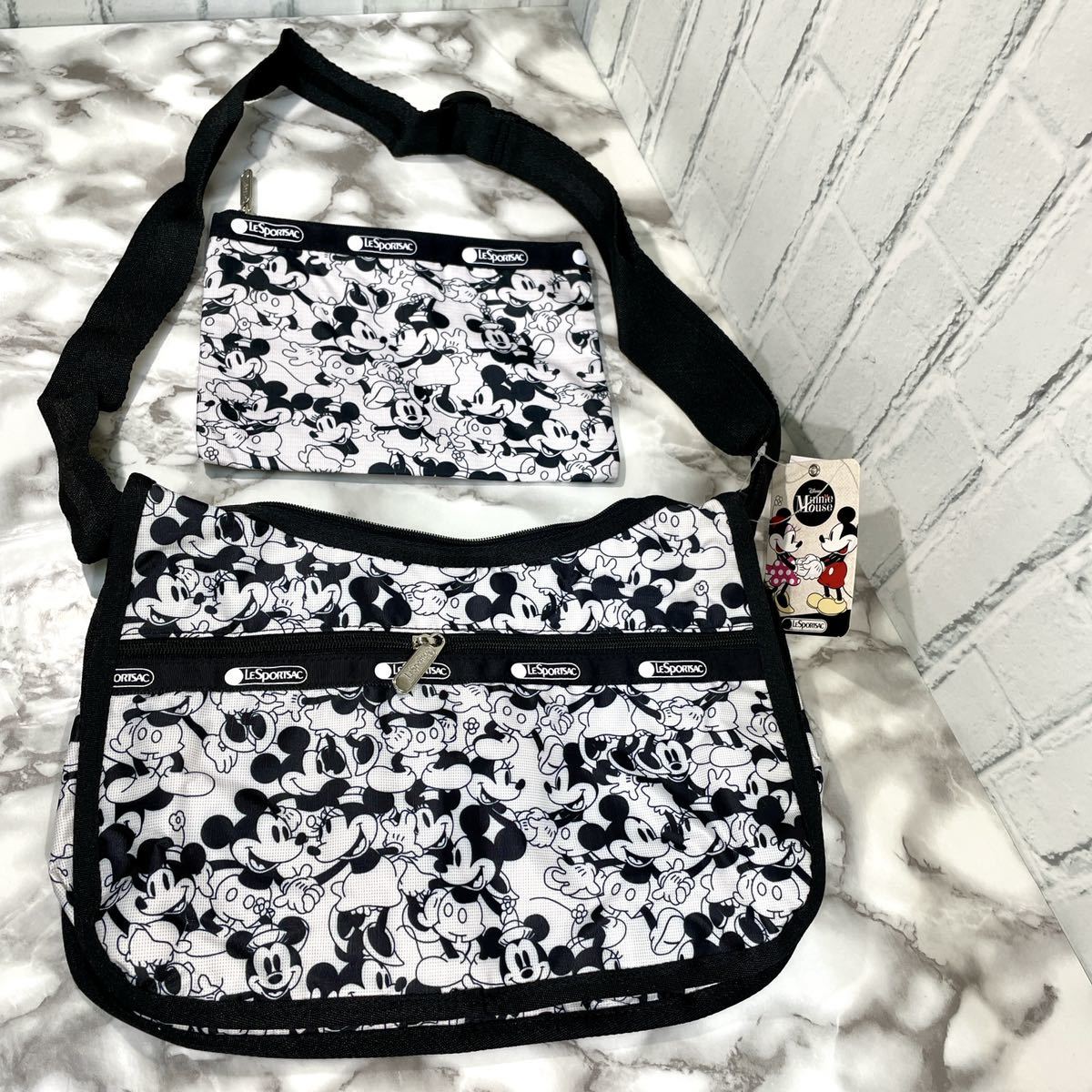 レスポートサック ショルダーバッグ ミッキーマウス柄 ポーチ付き 新品