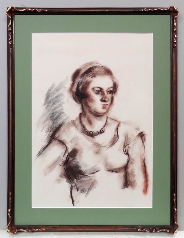 アンティークパステル画 少女の肖像画 アンティークパステル画 少女