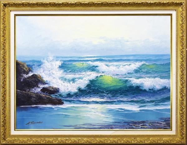 【真作】【WISH】マリオ・グラナドス「早朝の海」油彩 25号 大作 ◆海美景 　　〇1947-スペイン海景画家 アメリカほかコレクター #22043075_2
