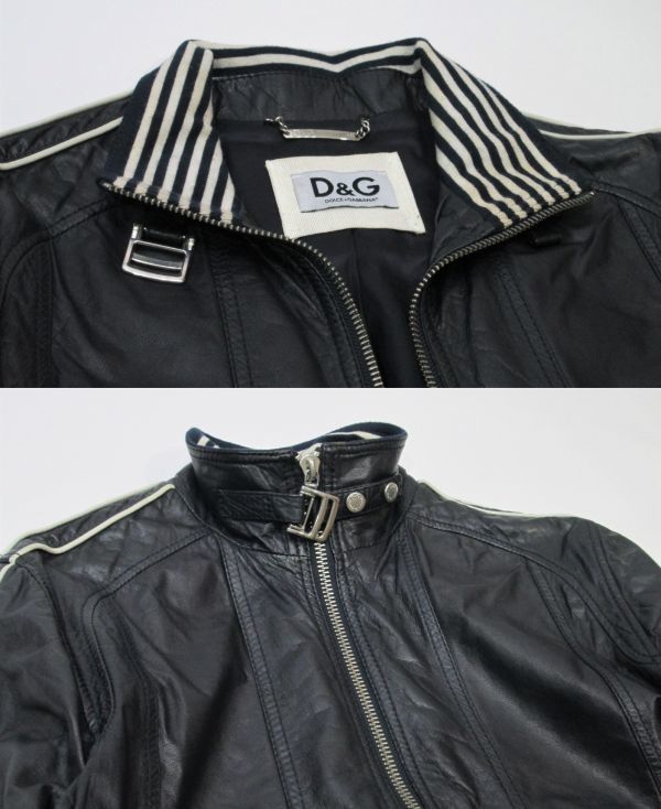 国内正規 D＆G RB0370 TELLY 袖ライン レザーブルゾン ドルチェ