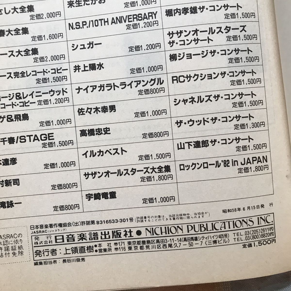 バンドスコア：山下達郎「MELODIES」日音楽譜出版社 昭和58年発行