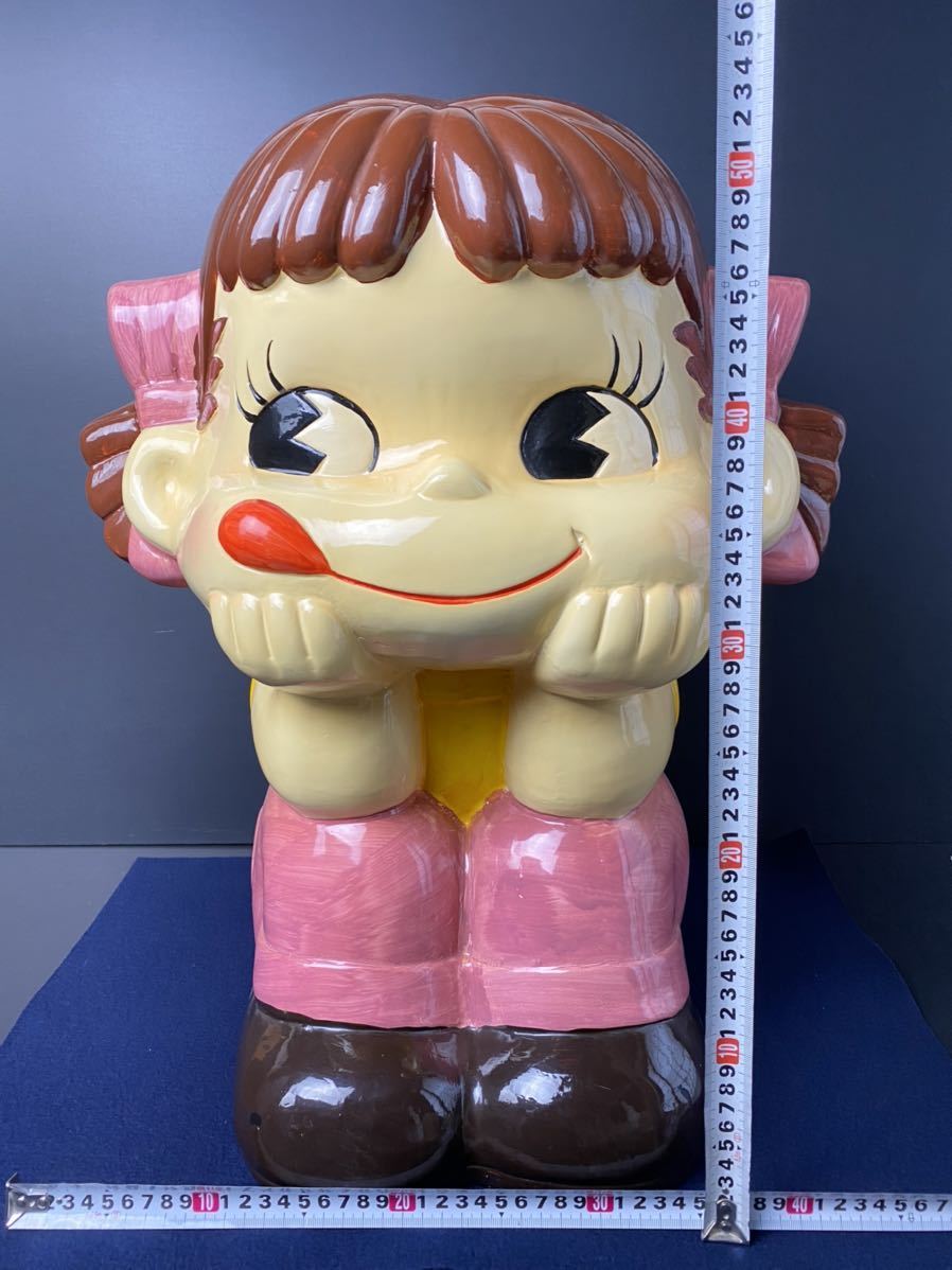 JK829] 特大 ペコちゃん 陶器製 不二家 非売品 ペコ お座り人形 大型 