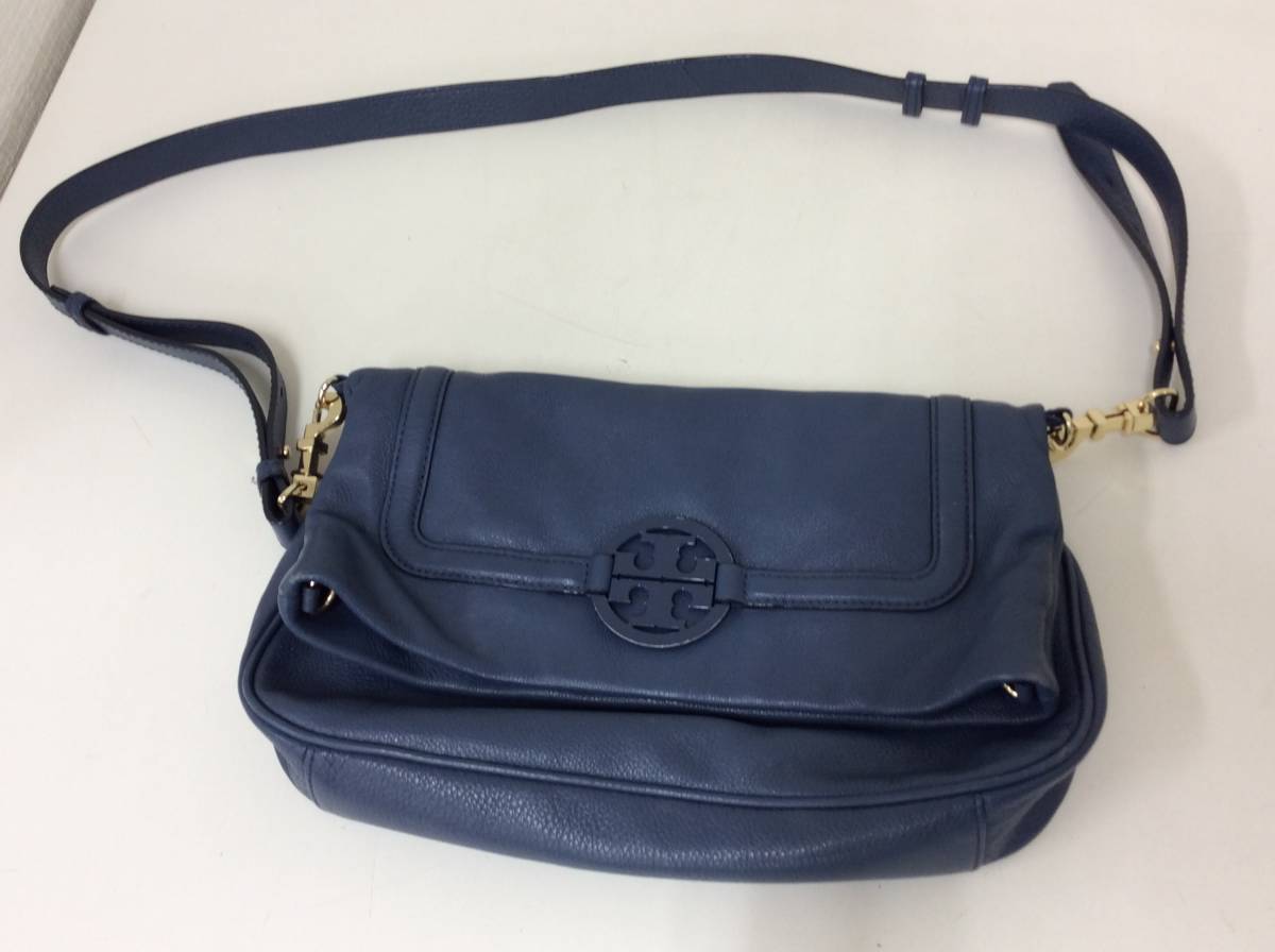 □9448 TORY BURCHトリーバーチ レザー ショルダーバッグ ブルー 青 