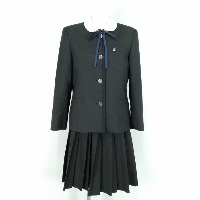 1円 イートン チェックスカート 紐タイ 等 上下4点セット 指定 165A 大きいサイズ 冬物 相模原中等教育学校 グレー 中古 ランクB EY4922_1