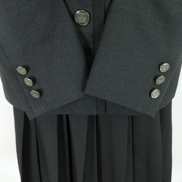 1円 イートン チェックスカート 紐タイ 等 上下4点セット 指定 165A 大きいサイズ 冬物 相模原中等教育学校 グレー 中古 ランクB EY4922_3