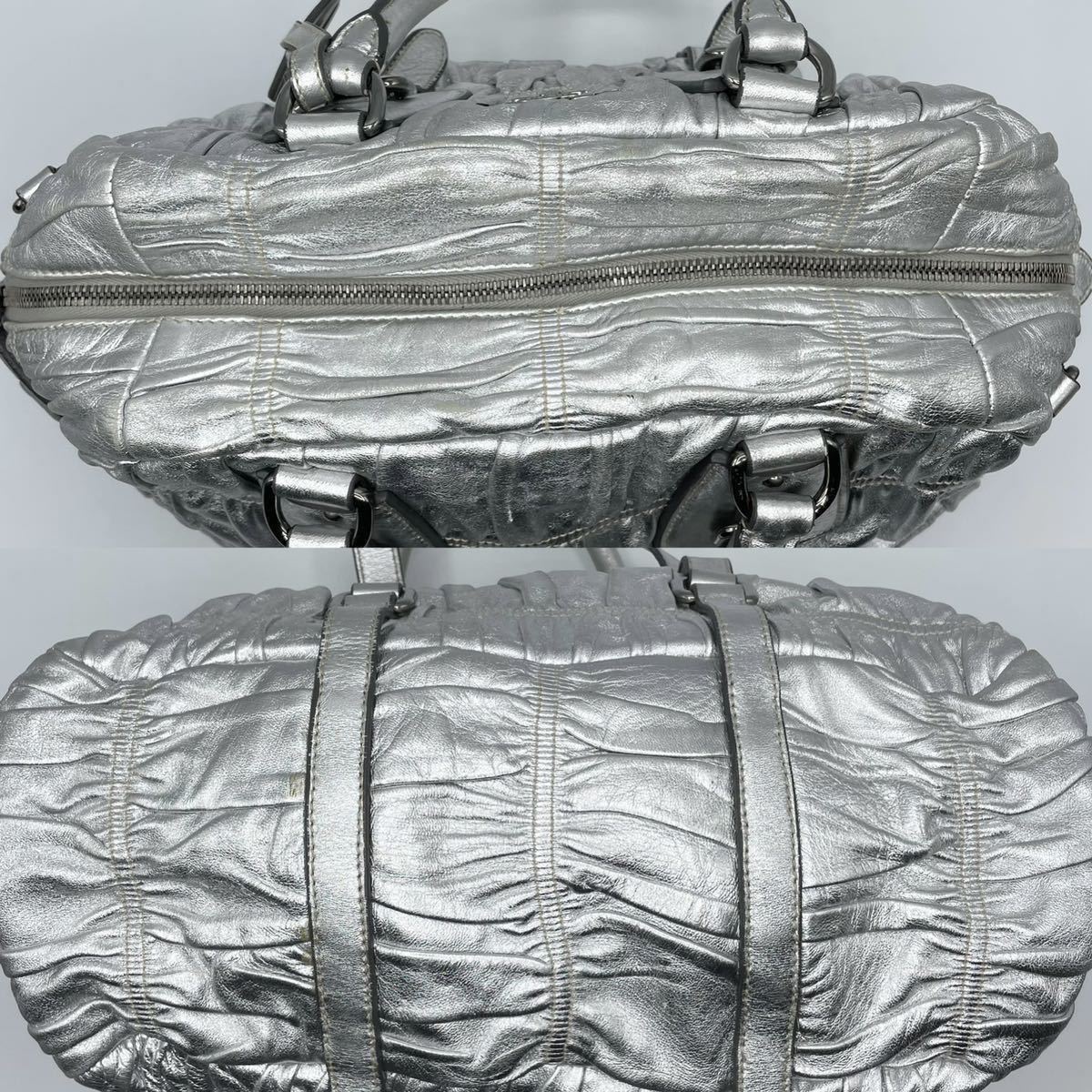 1円 【良品】☆正規品☆ プラダ PRADA ギャザー メタリック 