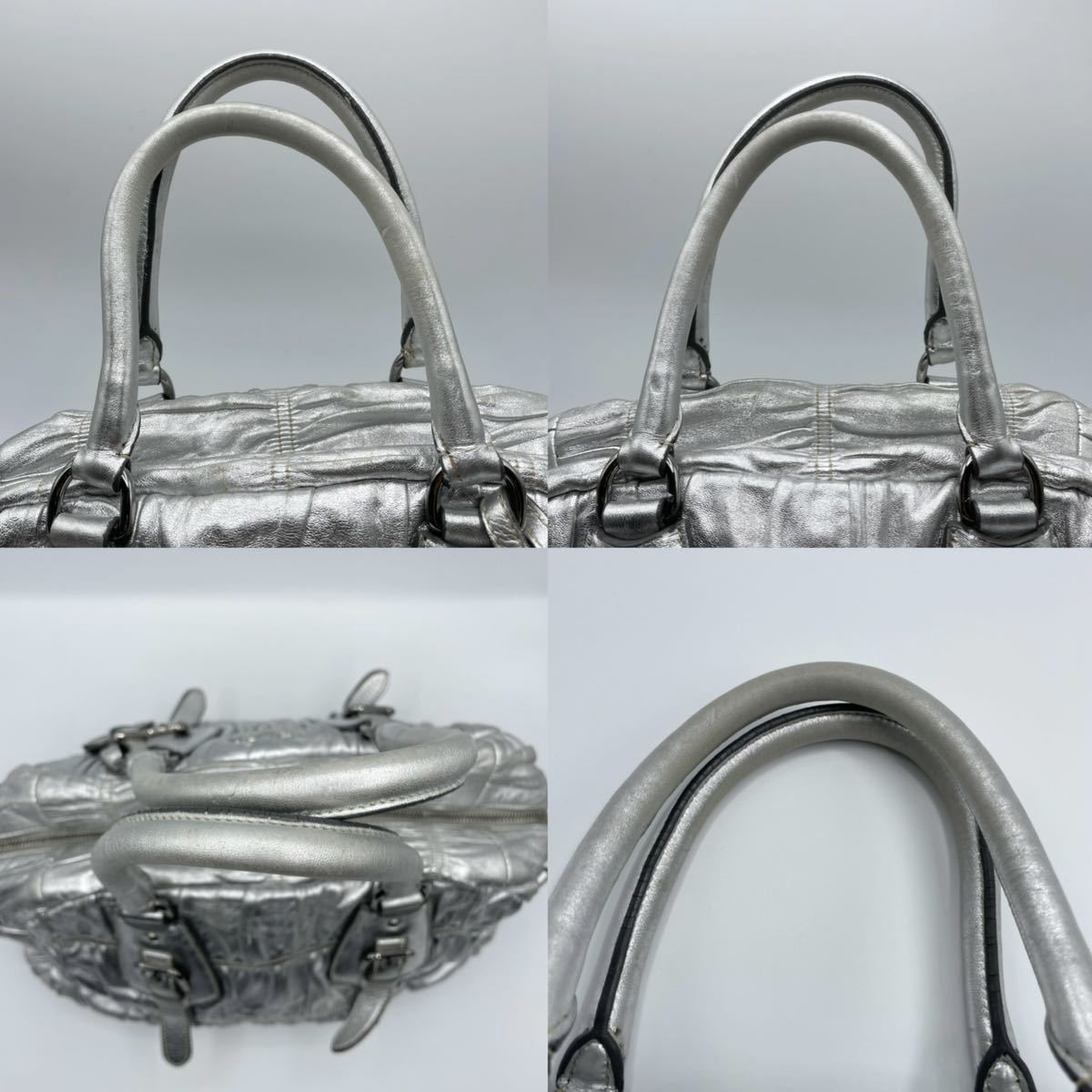 1円 【良品】☆正規品☆ プラダ PRADA ギャザー メタリック