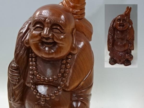 ◆縁起物【木彫り　布袋様　高さ46cm】七福神　良い笑顔です。