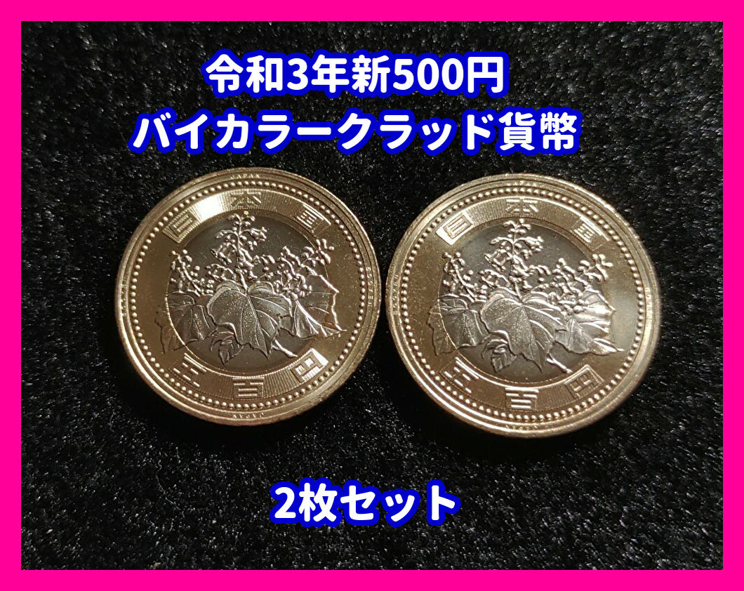 レア 令和3年 新500円 バイカラー クラッド 貨幣 新500円 硬貨 新500円硬貨 2021 コインカプセル 2枚 コインケース入り ...