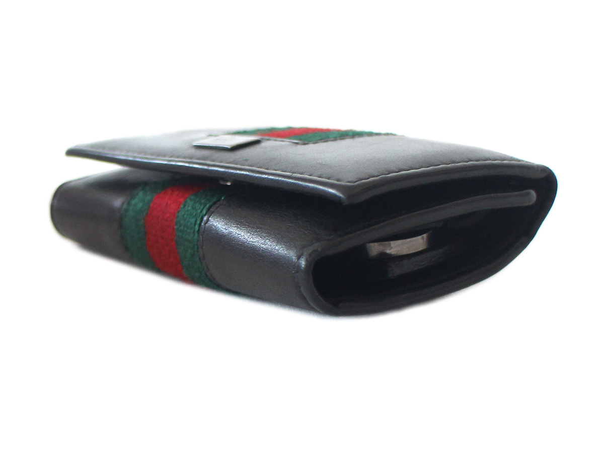 5975 GUCCI グッチ シェリーライン 6連 キーケース レザー ブラック 黒