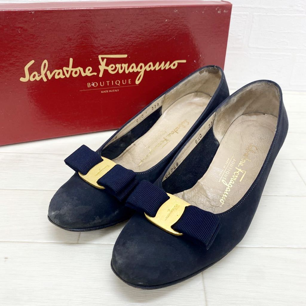 6.5C SALVATORE FERRAGAMO フェラガモ 黒 異素材 24 - 未使用さん 