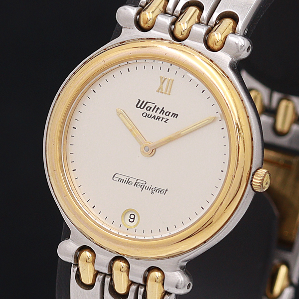 1円☆稼働◎正規良品【ウォルサム】QZ エミールペキネ ラウンド デイト  