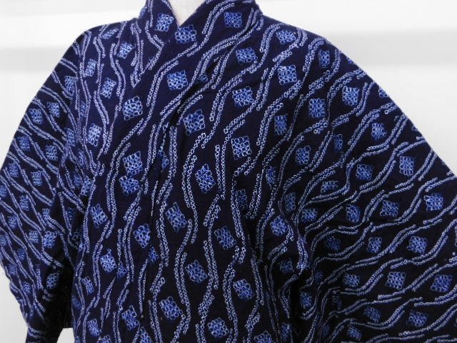 ☆専用☆未使用品 浴衣 有松絞り バチ衿 紺 花文 身丈156cm