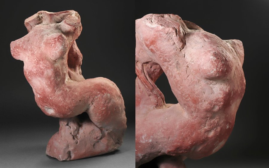 ∇花∇【木内克】秀作 テラコッタ彫刻置物「トルソ(裸婦)」 高さ29cm