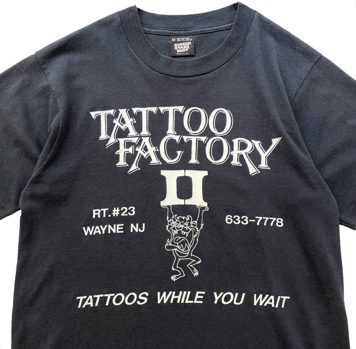両面! 80s 90s USA製 TATOO FACTORY ビンテージ Tシャツ 黒 M 80年代 