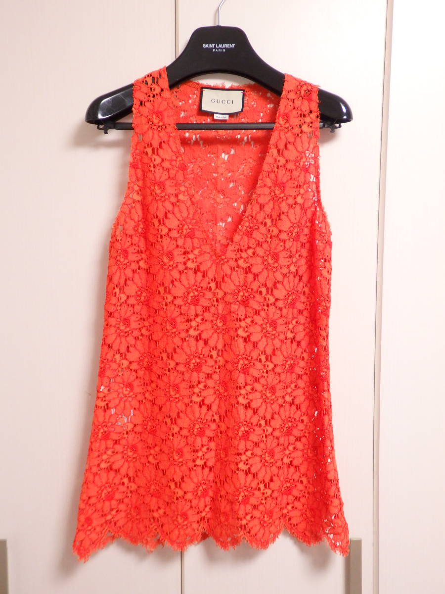 グッチ GUCCI スカラップ 花柄 レース ドレス ワンピース 